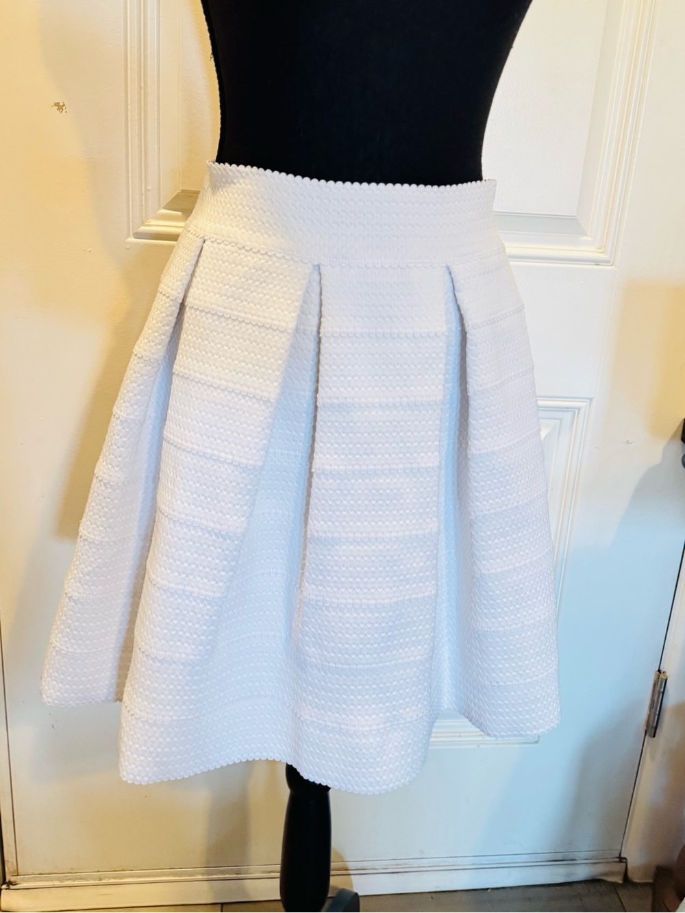 WT EXPRESS Ivory Textured Pleated A-Line Skirt Size M